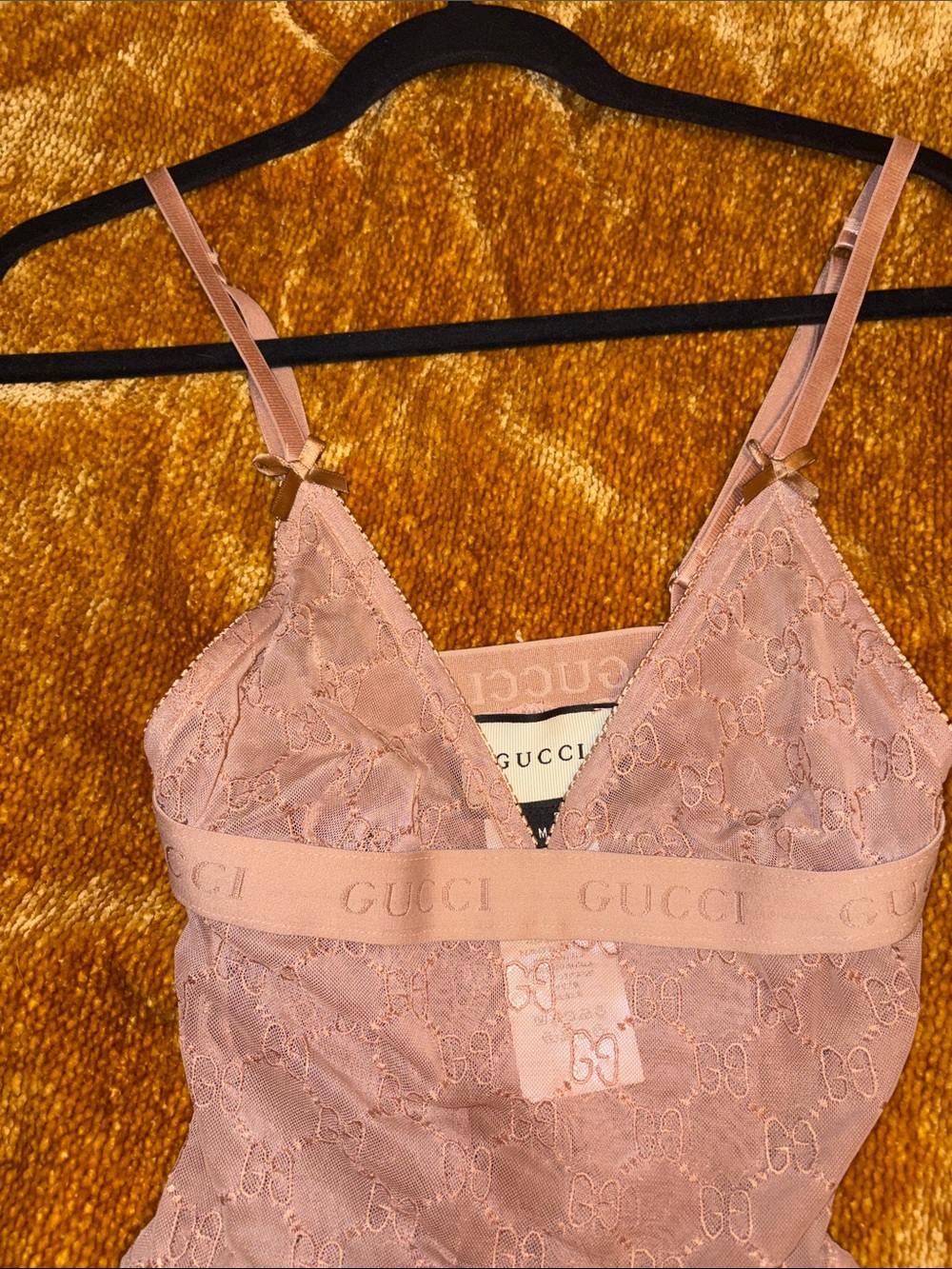 GUCCI Nude Pink GG Tulle Bodysuit Women’s 2020